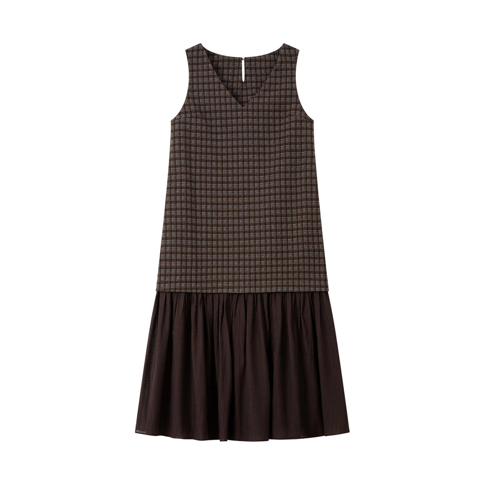 Plaid Drop-Waist Midi Dress