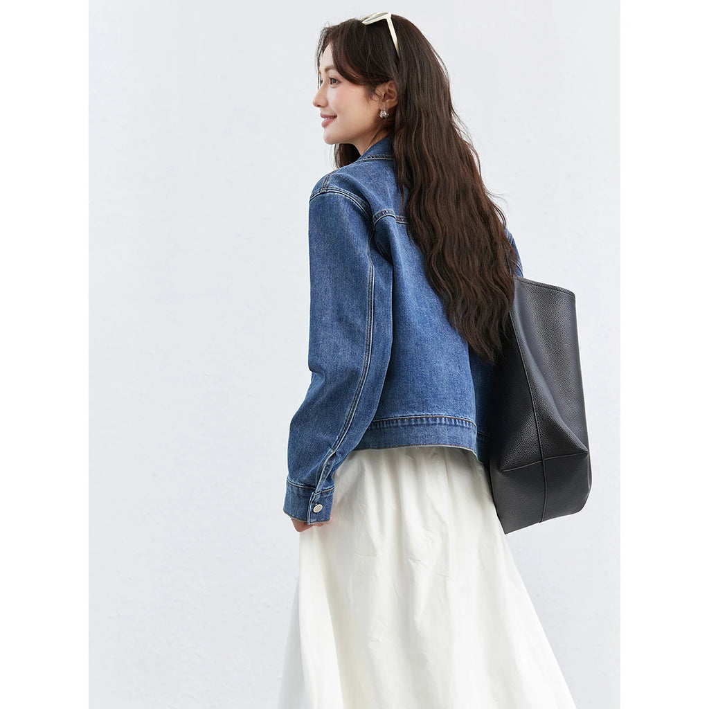 Patch-Pocket Cropped Denim Jacket