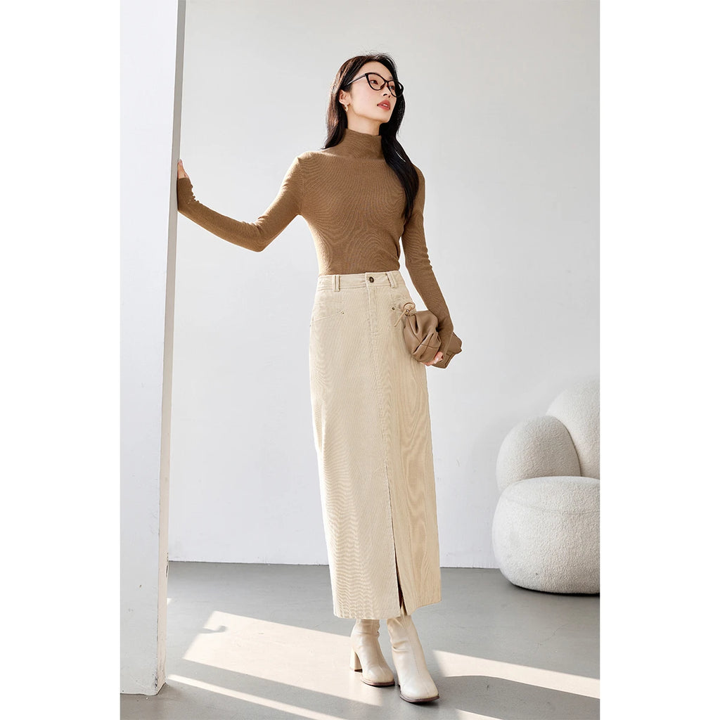 Straight Front-Slit Midi Skirt