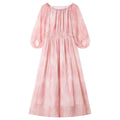 Smudged-Print Puff-Sleeve Midi Dress