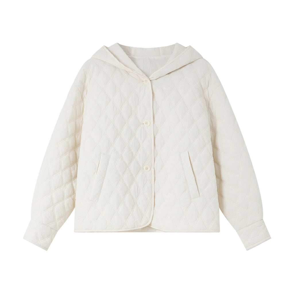 Quilted Hooded Button-Front Jacket