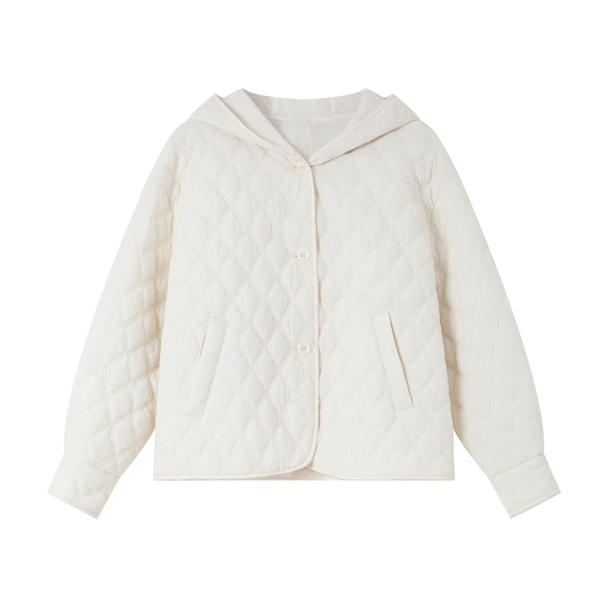 Quilted Hooded Button-Front Jacket