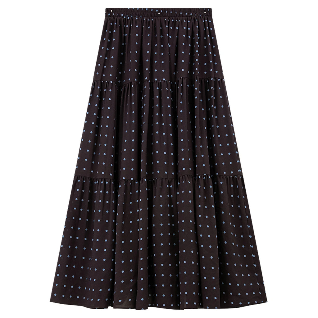 Polka-Dot Tiered Midi Skirt