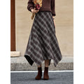 Asymmetric Plaid Midi Skirt