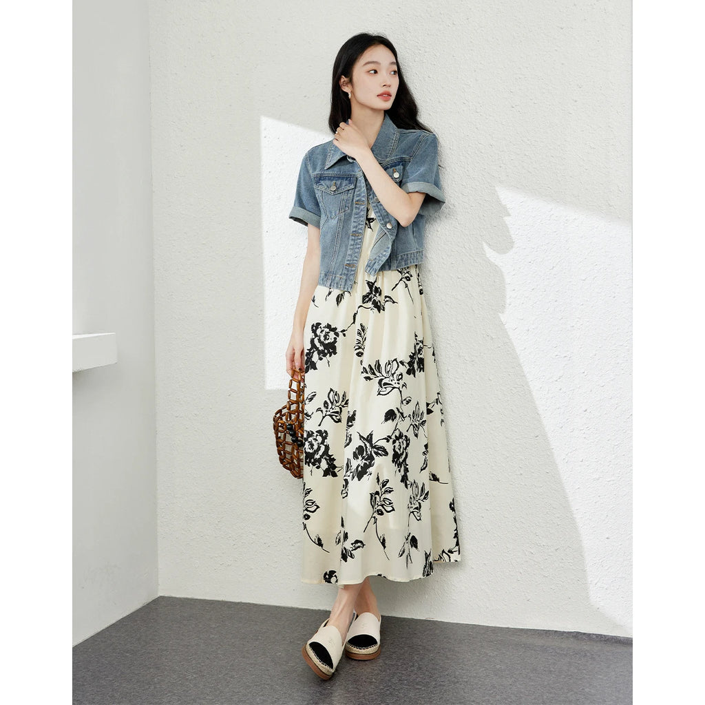 Short-Sleeve Cropped Denim Jacket