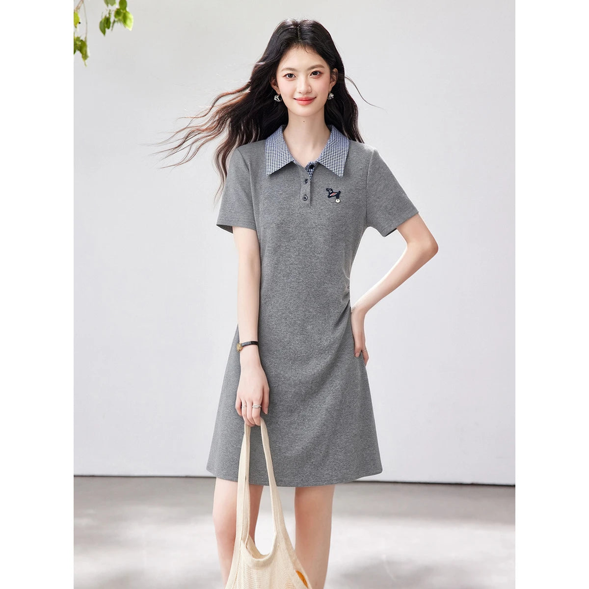 Pleated-Hem Polo Mini Dress