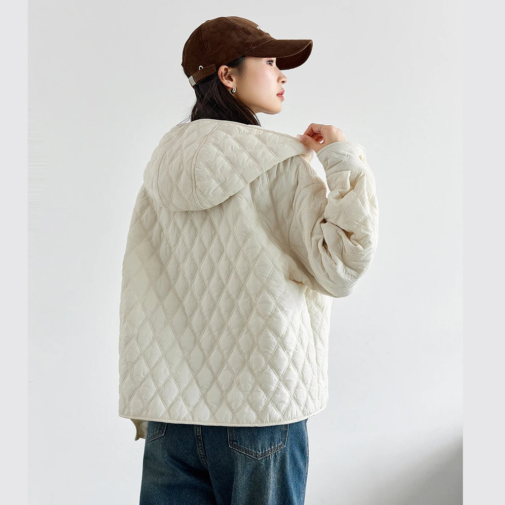 Quilted Hooded Button-Front Jacket