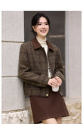 Plaid Contrast-Collar Cropped Jacket
