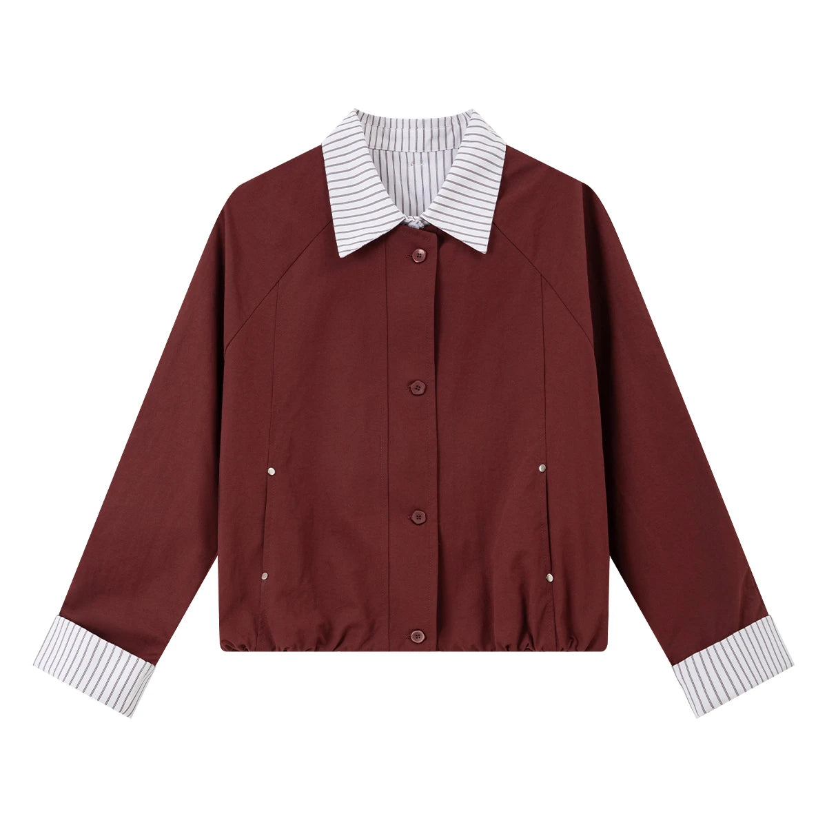 Contrast-Cuff Collared Cropped Jacket