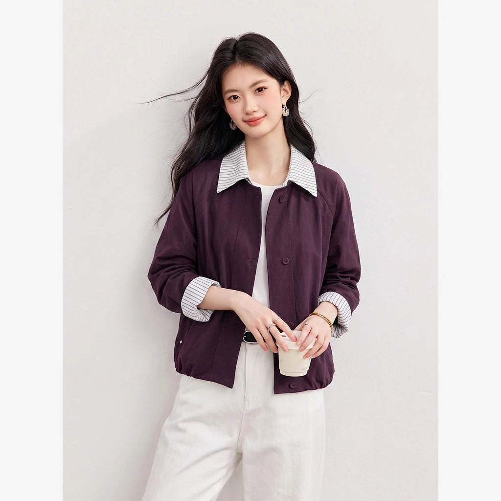 Contrast-Collar Cropped Jacket